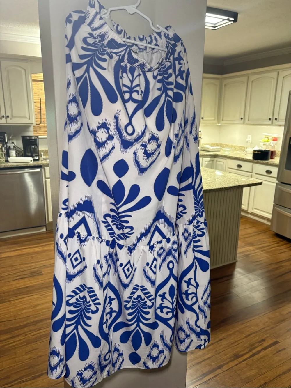 Blue & White Printed Two Piece Skirt & Crop Top Set